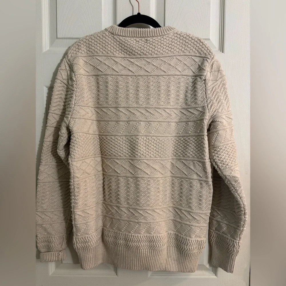 J. Crew Men's Cream Cable & Textured Crewneck Fisherman Guernsey Stitch Sweater